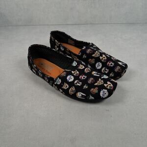 Skechers BOBS Shoes Flats Womens Size 8.5 Black Slip On Dog Print Memory Foam